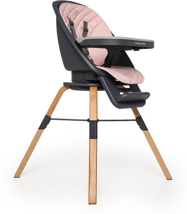 Muuvo Choc 2 - krzesełko do karmienia 3 w 1 z obrotowym siedziskiem-Powder Pink