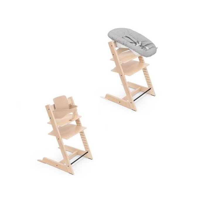 Stokke Tripp Trapp Bundle - krzesełko do karmienia + zestaw Baby Set V2 + zestaw Newborn Set-Natural, Newborn Set Grey