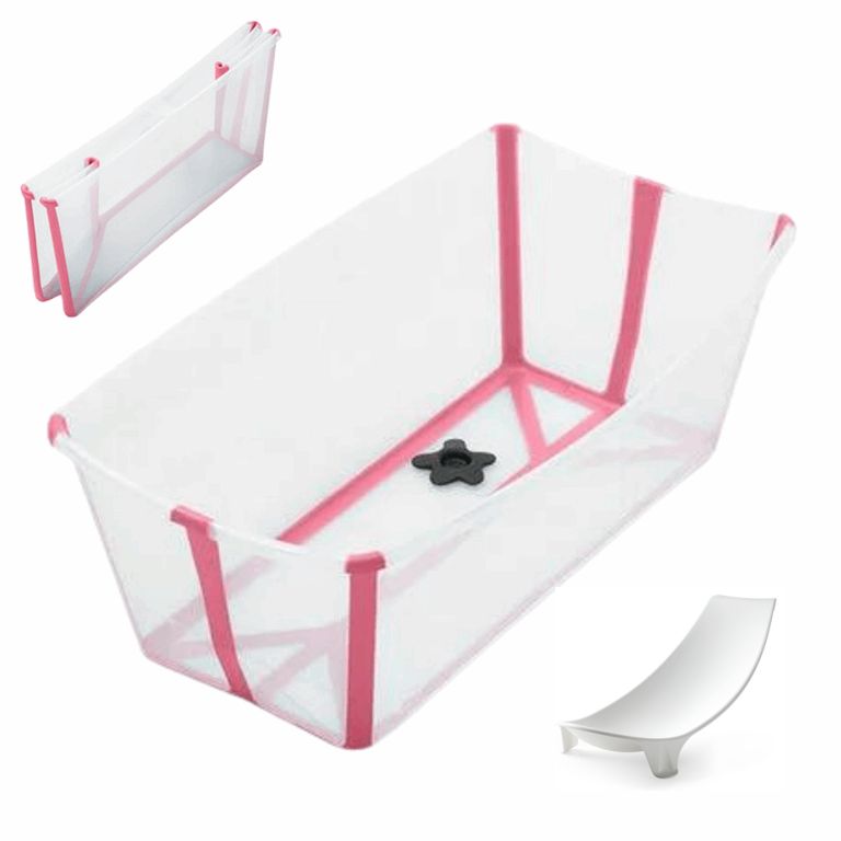 Stokke Flexi Bath Bundle - składana wanienka kąpielowa z wkładką dla noworodka-Transparent Pink
