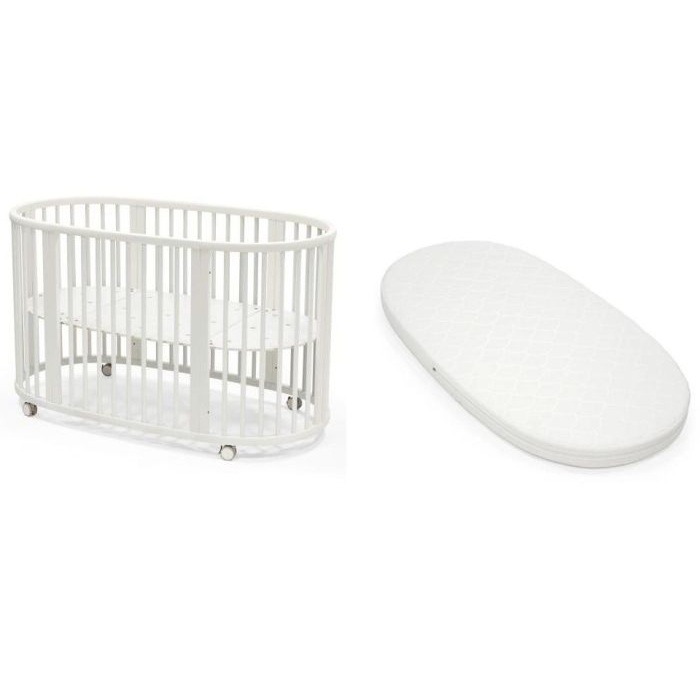 Stokke Sleepi Bed + Mattress + Fitted Sheet - łóżeczko z materacem i prześcieradłem-White-Flower Ecru
