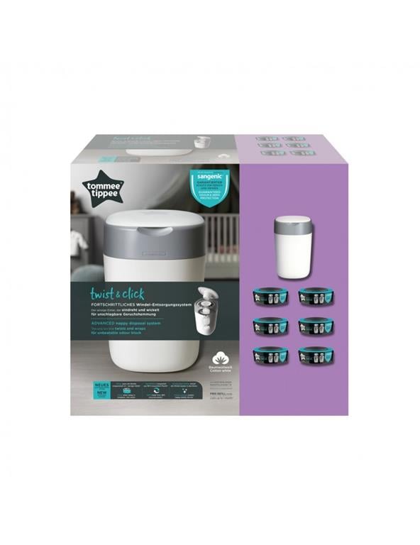 Tommee Tippee, Sangenic Twist - pojemnik na zużyte pieluchy biały + 6 wkładów