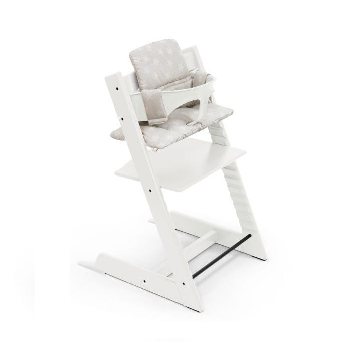 Stokke Tripp Trapp Bundle - krzesełko do karmienia + zestaw Baby Set V2 + poduszka Classic-White, Star Silver