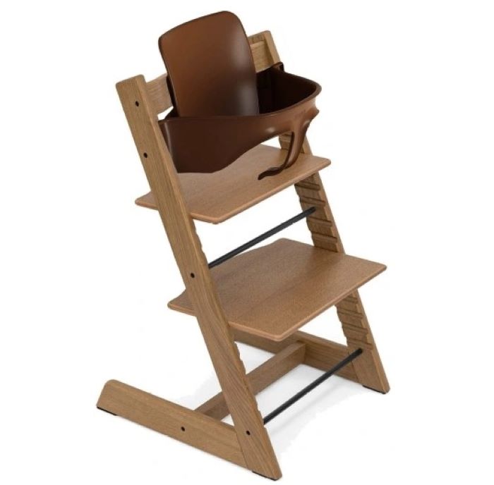Stokke Tripp Trapp z Baby Set - rosnące krzesełko do karmienia + barierka z oparciem -Oak Brown (drewno dębowe)