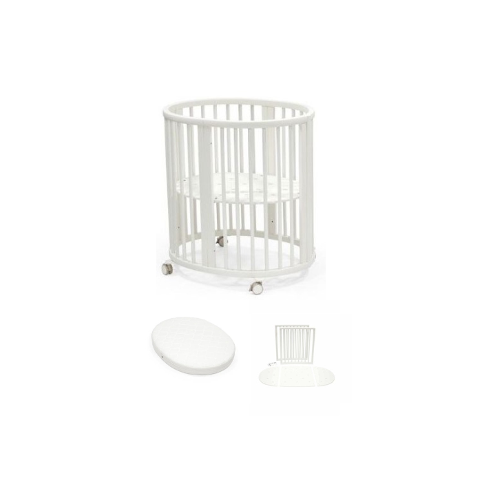 Zestaw Stokke Sleepi Mini V3 - owalne łóżeczko dziecięce z materacem-White + rozszerzenie Sleepi