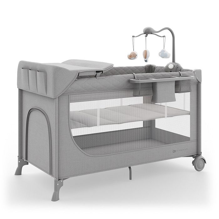 Kinderkraft Leody Up - łóżeczko turystyczne 2w1 z akcesoriami-Szary