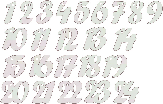 Numerki do kalendarza adwentowego zawieszki cyferki scrapki tekturki dekoracja Boże Narodzenie