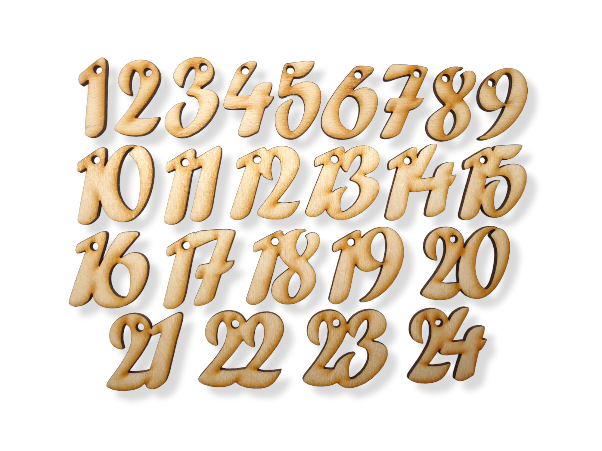 Drewniane numerki do kalendarza adwentowego zawieszki cyferki scrapki dekoracja Boże Narodzenie