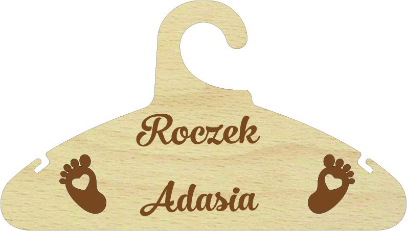 Drewniany wieszak na ubrania dzieciece, niemowlęce z Twoim napisem, Imię, grawer, personalizacja Roczek