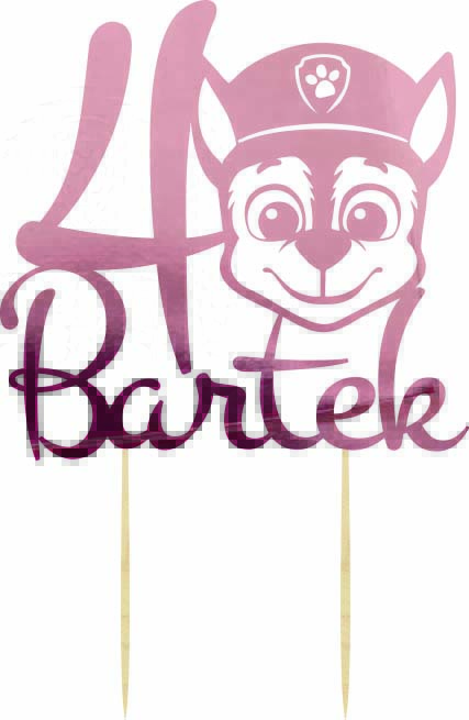 Topper urodzinowy Psi Patrol napis różowe złoto dekoracja na tort pik z imieniem
