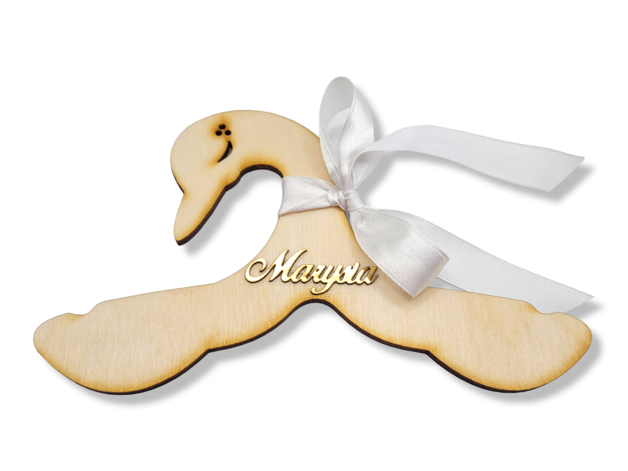 Drewniany wieszak na ubrania dzieciece, niemowlęce z Twoim napisem, wieszak na białą szatkę na Chrzest Święty z Imieniem, personalizacja łabędź