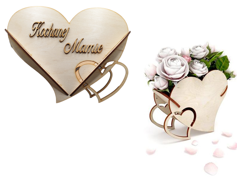 Drewniana skrzynka, EKO nosidło, doniczka na kwiaty, serduszko na czekoladki, prezent dla Mamy