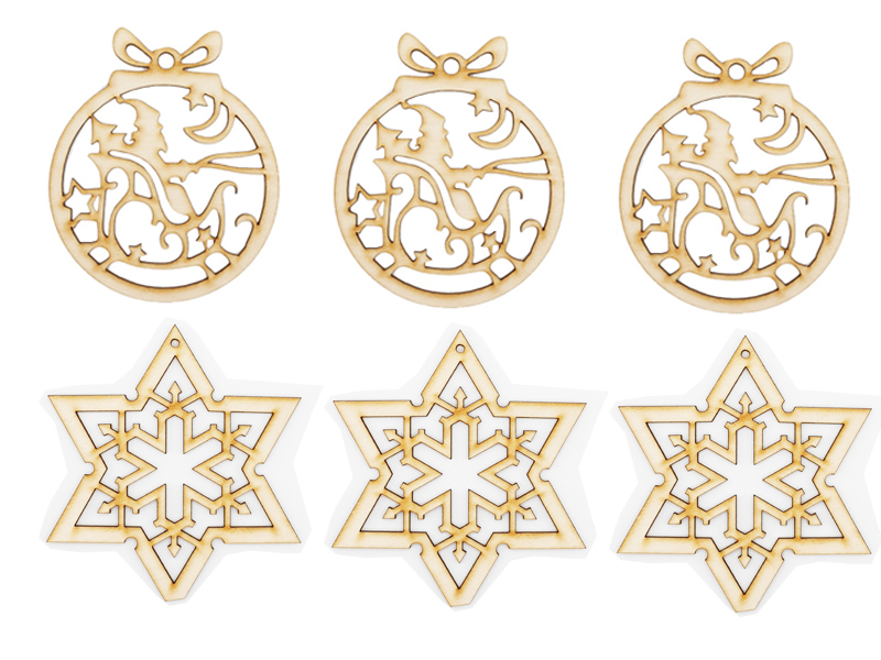 Drewniane zawieszki świąteczne, bombki choinkowe, ozdoba na Boże Narodzenie, BOMBKA 10 cm, naturalne drewno (1 op. / 6 szt.)