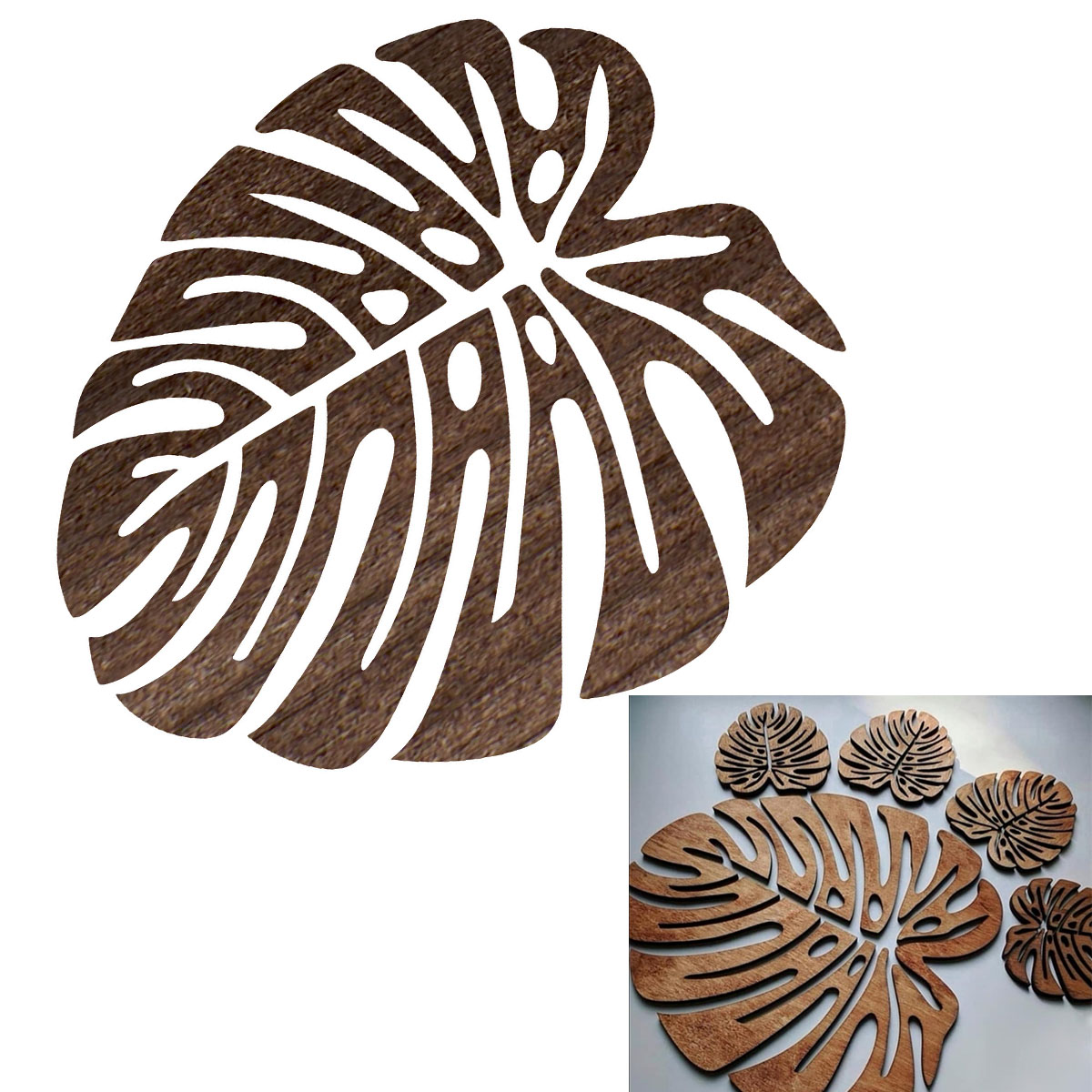 Baza liść monstery taca pod kubek do kawy i herbaty brąz rustykalny 30cm