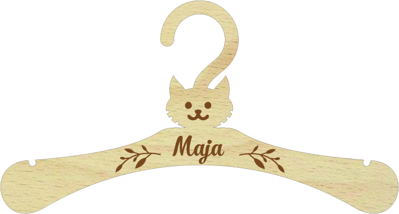 Drewniany wieszak na ubrania dzieciece, niemowlęce z Twoim napisem, Imię, grawer, personalizacja kotek