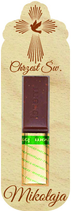 Podziękowanie dla gości MERCI czekoladki prezent z życzeniami na Komunię Roczek Urodziny Ślub Chrzest Święty IMIĘ grawer Gołąbek