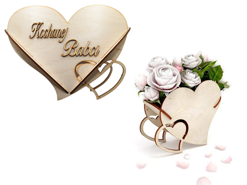 Drewniana skrzynka, EKO nosidło, doniczka na kwiaty, serduszko na czekoladki, prezent dla Babci