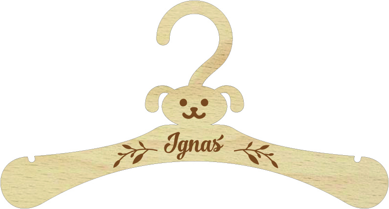 Drewniany wieszak na ubrania dzieciece, niemowlęce z Twoim napisem, Imię, grawer, personalizacja piesek