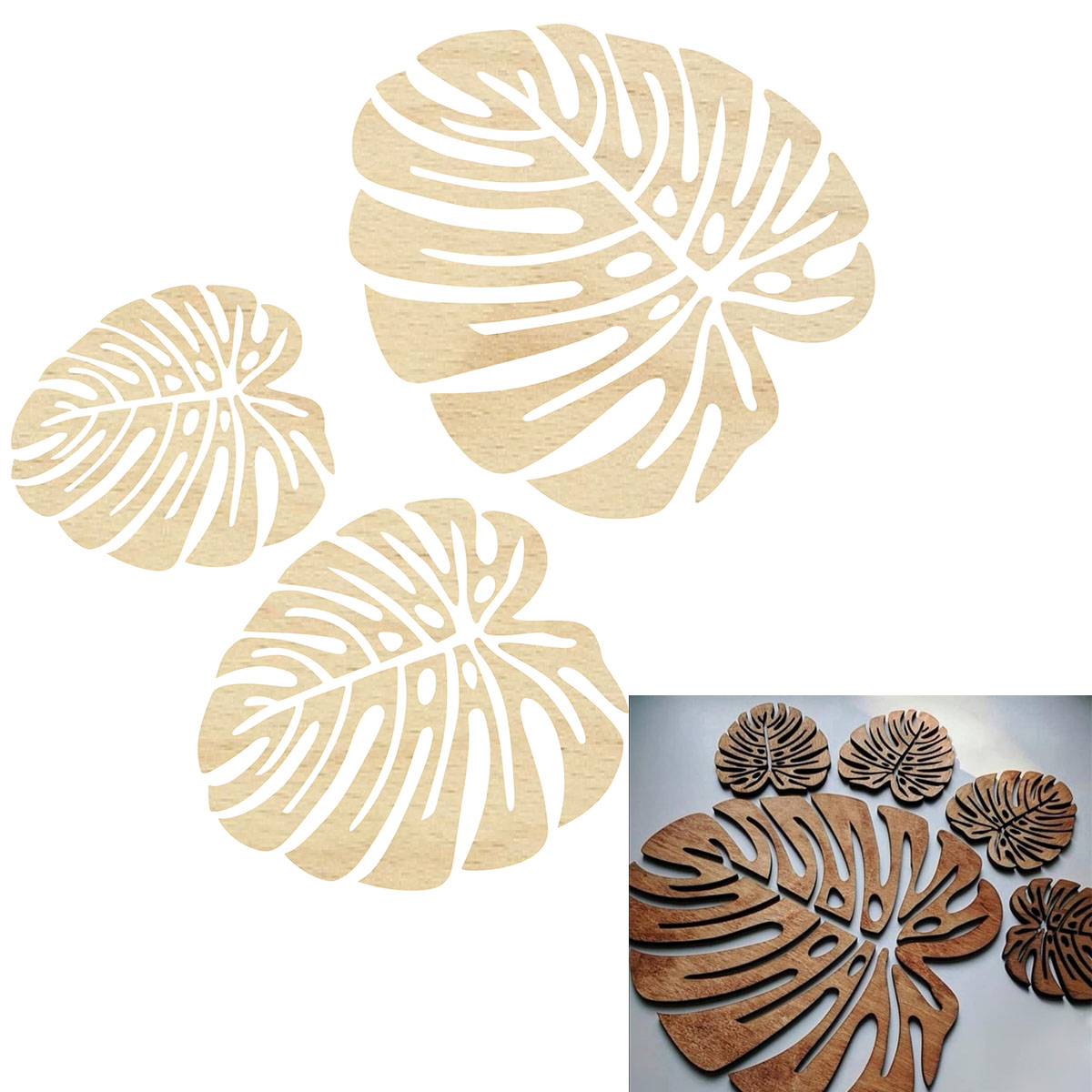 Baza liść monstery taca pod kubek do kawy i herbaty drewniana 20cm