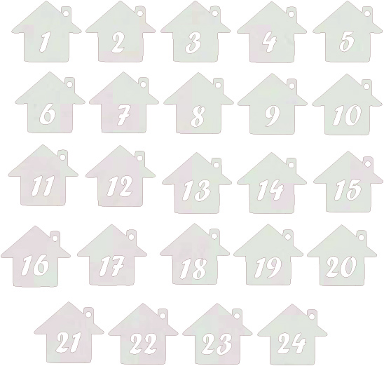 Numerki do kalendarza adwentowego zawieszki cyferki domki scrapki tekturki dekoracja Boże Narodzenie