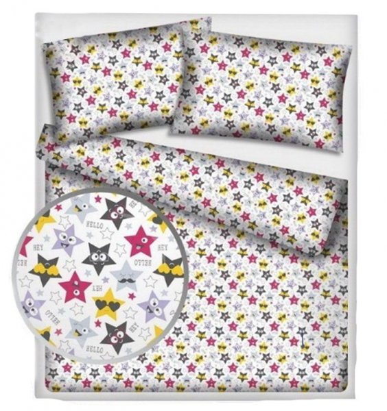 Pościel młodzieżowa 100% bawełniana 160x200 wz. Hey Hello róż