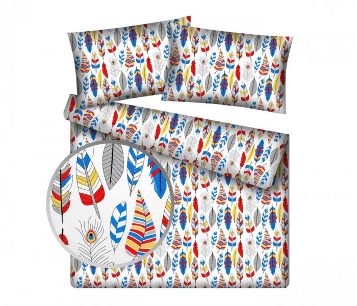 Pościel młodzieżowa 100% bawełniana 160x200 wz. Piórka Czerwone