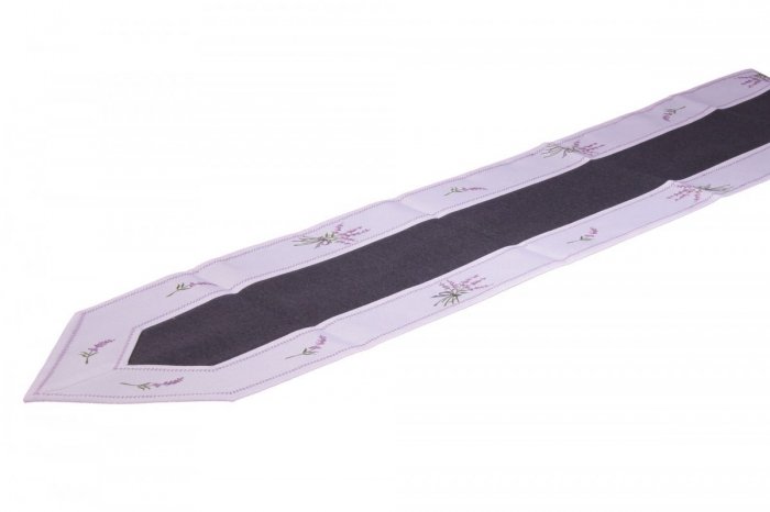 Ozdobny obrus haftowany rozmiar 28x160 cm Lawenda Kolor: biało-czarny