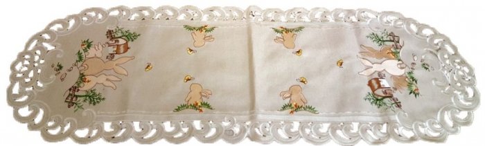 Ozdobny obrus Wielkanocny rozmiar 40x110cm Zajączki Kolor: beżowy 8981