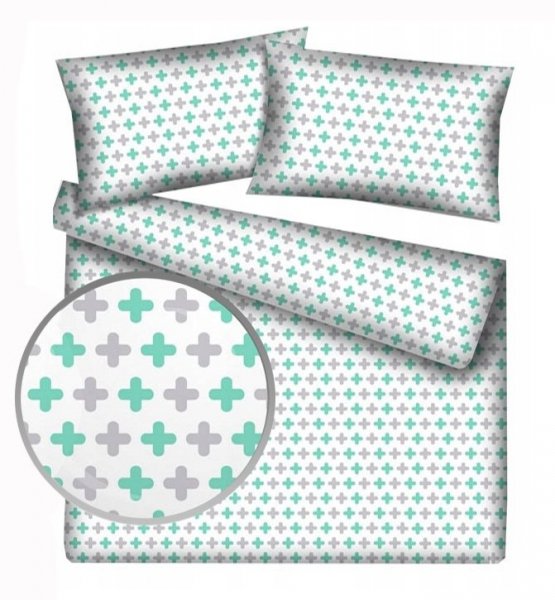 Pościel bawełniana 100% bawełna 160x200 wz. Krzyżyki miętowe