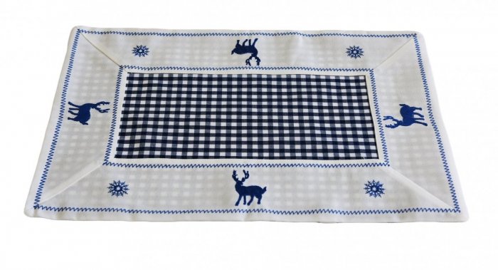 Obrus haftowany świąteczny Boże Narodzenie rozmiar 30x45 9247 HB Kolor: biało-niebieski