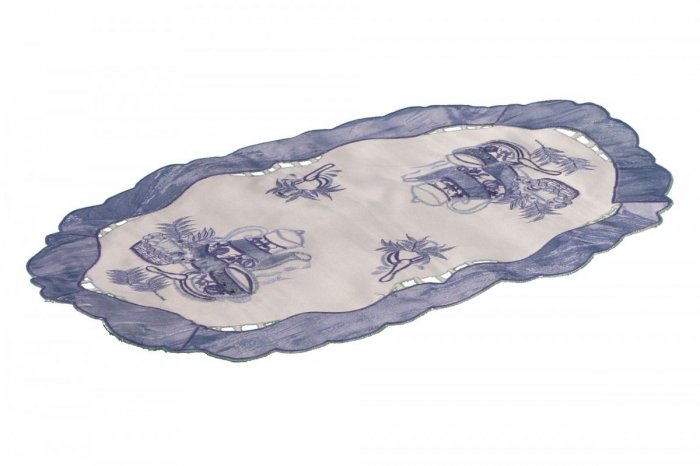 Obrus Prom 1359 35x70 Owal haftowany niebieskie dzbanki