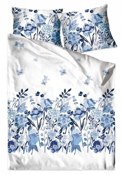 Pościel Bawełniana GRENO Bielbaw PREMIUM 220x200 wz. FLO BŁĘKITNA