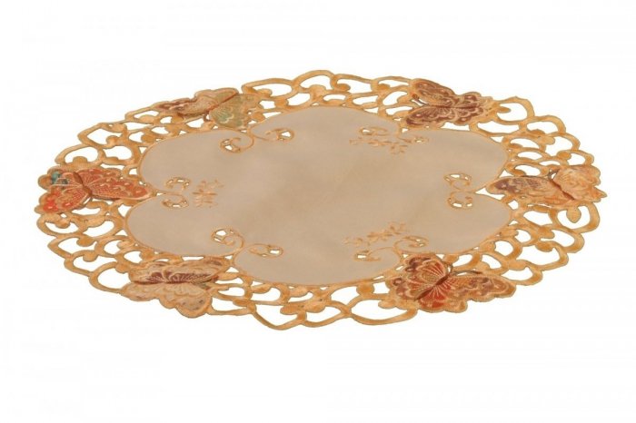 Obrus Prom 7273 rozmiar: 40cm Koło haftowane motyle kolor: pomaranczowy