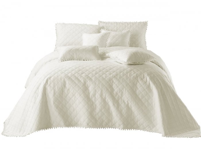 Narzuta pikowana z pomponami POMPOO 160x220 wz. biały