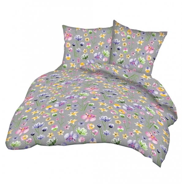 Poszewka 40x40 - KORA bawełniana wz. Polne kwiaty na szarym