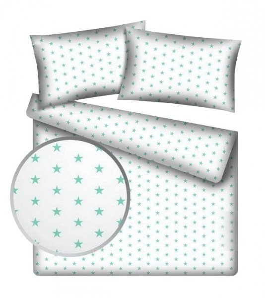 Pościel bawełniana 160x200, 100% bawełna wz. Gwiazdki miętowe