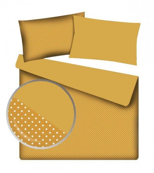 Pościel bawełniana dwustronna 160x200, 100% bawełna wz. Groszki Musztardowe