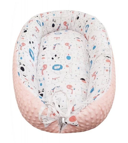 Otulacz kokon dla niemowląt wz. Minky krem/ Zwierzątka zoo