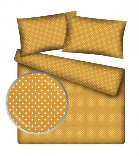 Pościel bawełniana 160x200, 100% bawełna wz. Groszki Musztardowe