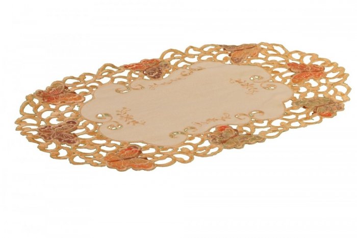 Obrus Prom 7273 rozmiar: 30 koło haftowane motyle kolor: pomaranczowy