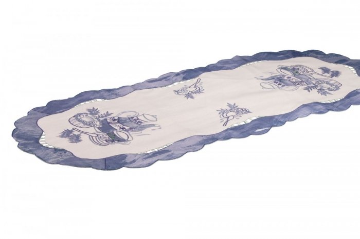 Obrus Prom 1359 40x110 Owal haftowany niebieskie dzbanki