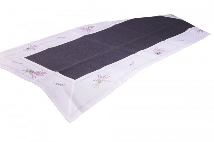 Ozdobny obrus haftowany rozmiar 60x120 Lawenda Kolor: biało-czarny