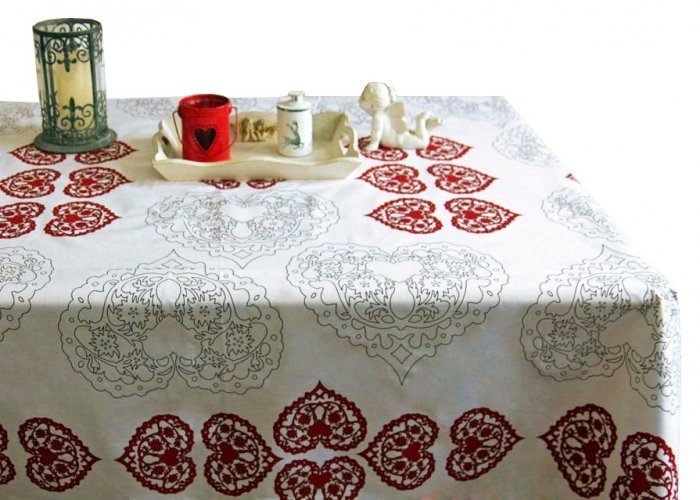 Obrus Romance Andropol rozmiar 160x180 wzór Biel Czerwień