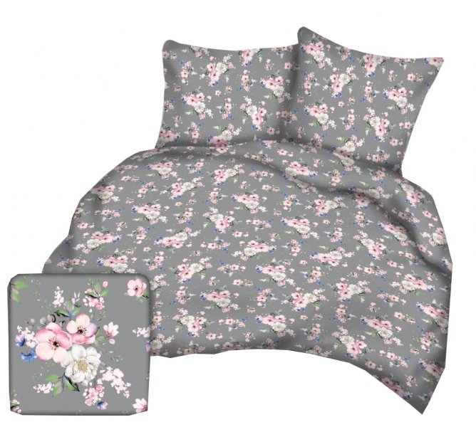 Pościel bawełniana 140x200, 100% bawełna wz. Jabłonka grafit