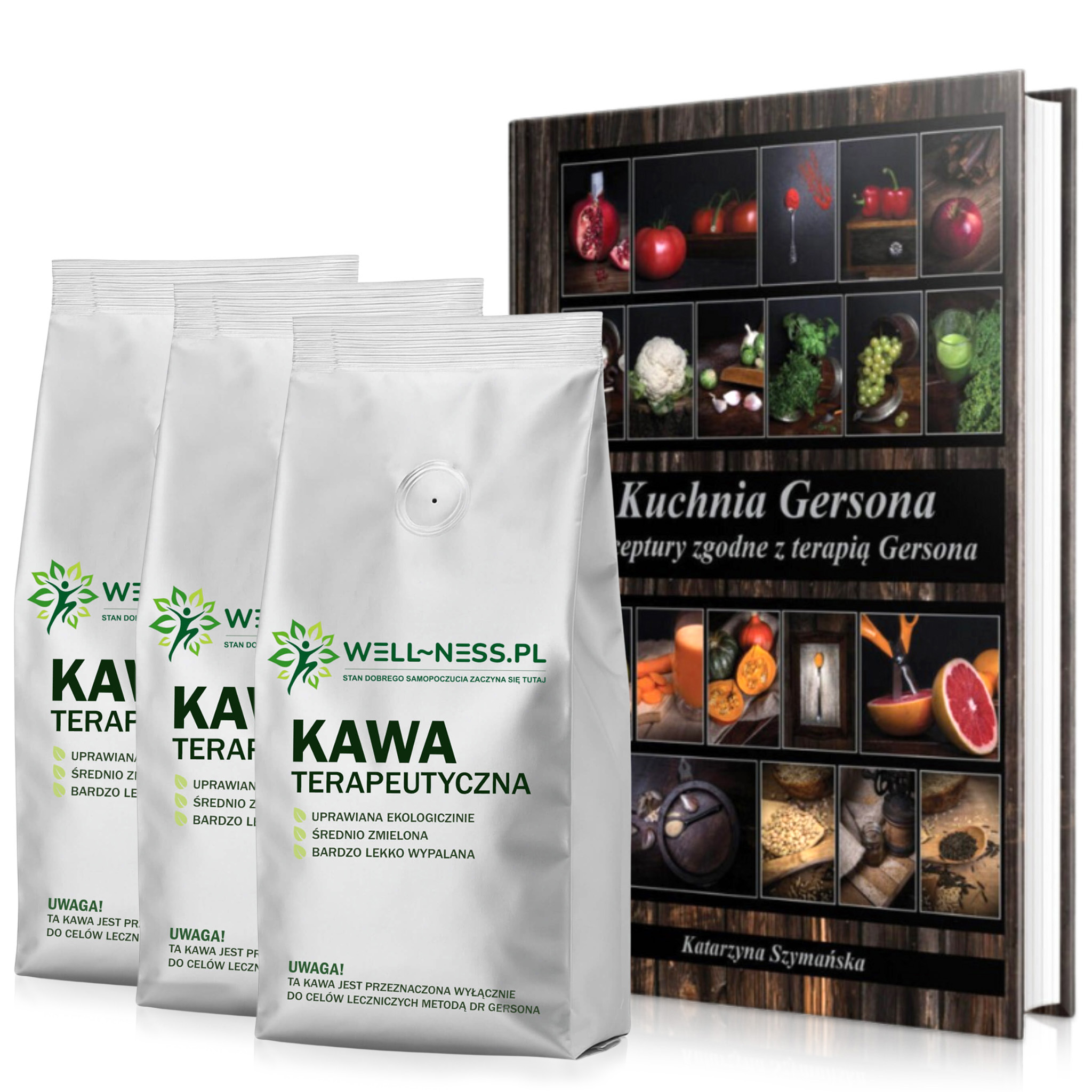 Zestaw 3 x kawa do Terapii Gersona 500 g + książka "Kuchnia Gersona - Receptury zgodne z terapią Gersona"