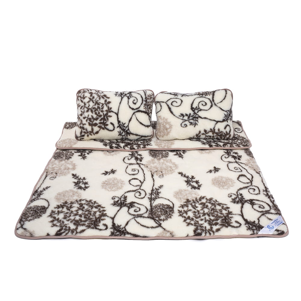 Pościel wełniana merynos australijski, wzór natura (kołdra 200x220, 2x poduszka 70x80) (+-5)