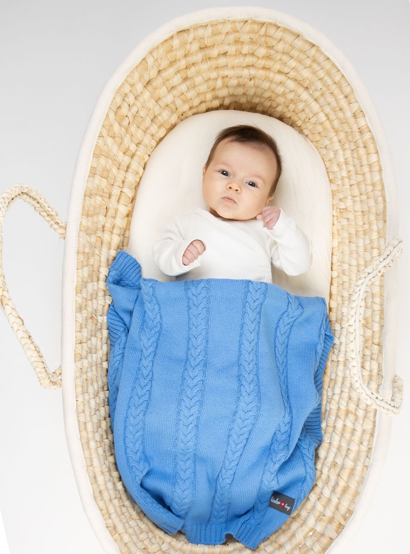 Kinder Hop Kocyk dziecięcy dziany Blue, 100% bawełna, 90x65 cm