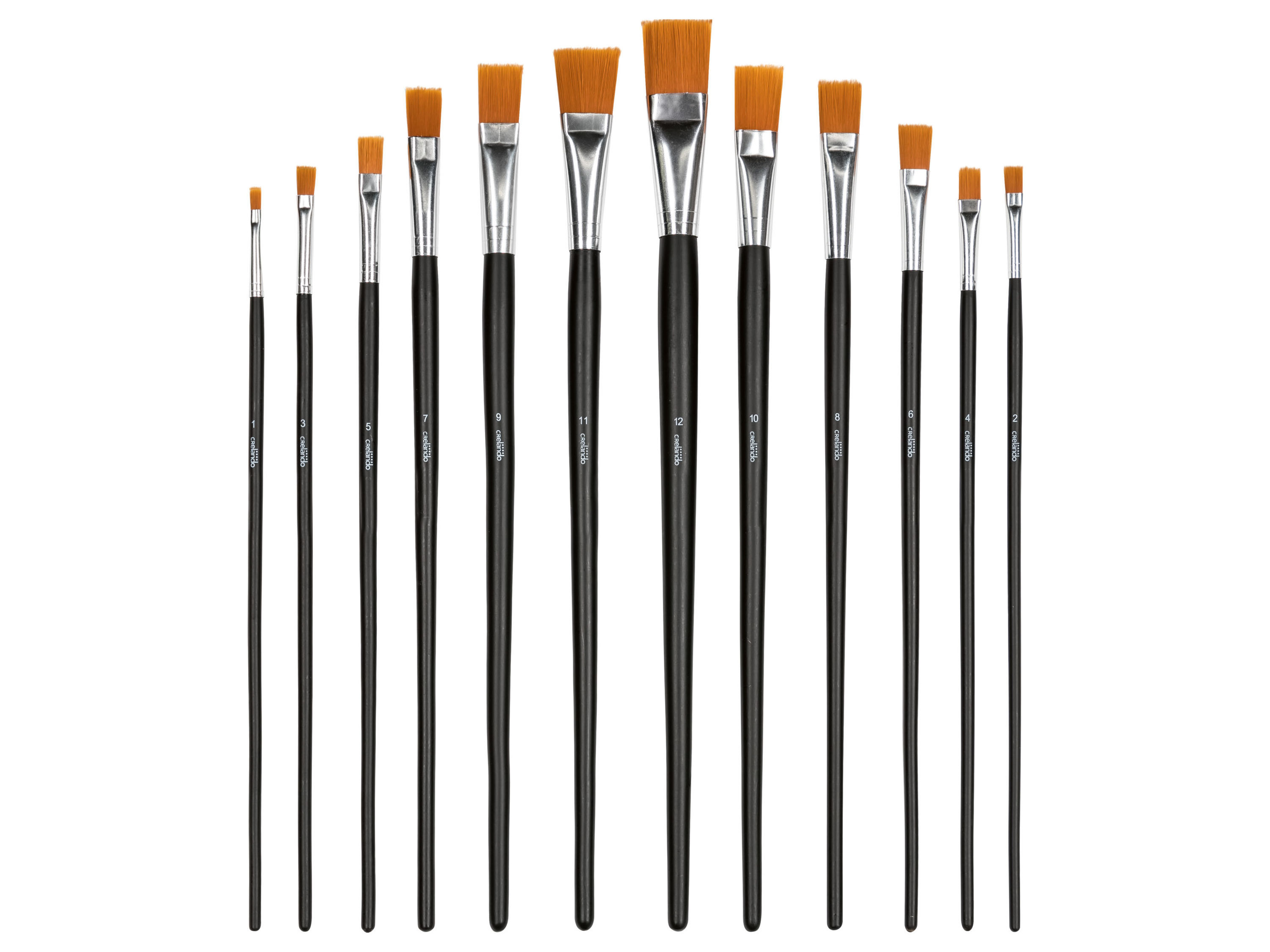 crelando Zestaw pędzli nylonowych Pędzle płaskie, 12 el.