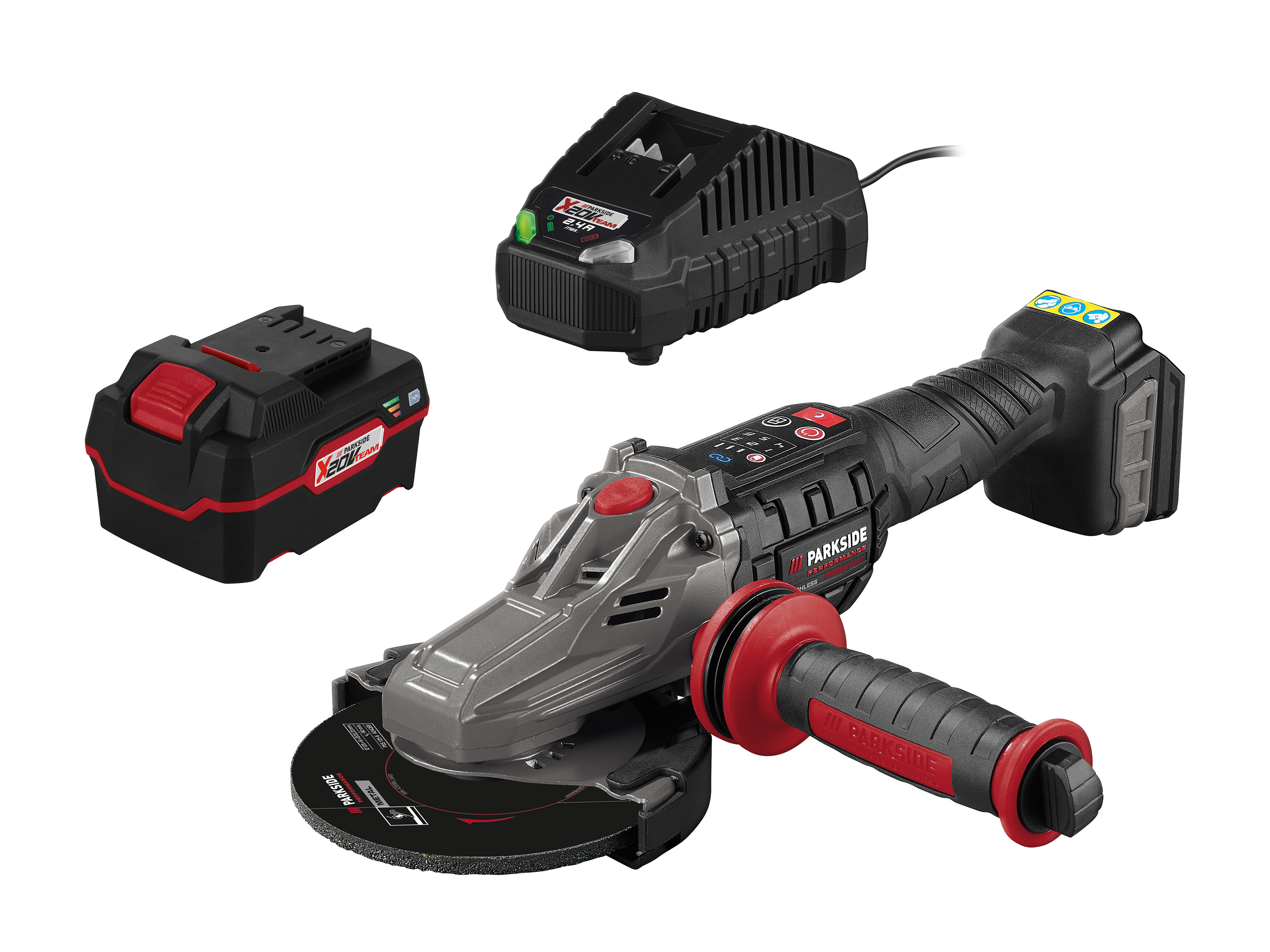 Parkside Performance Zestaw Akumulatorowa szlifierka kątowa 20 V z akumulatorem 4 Ah i ładowarką 2,4 A