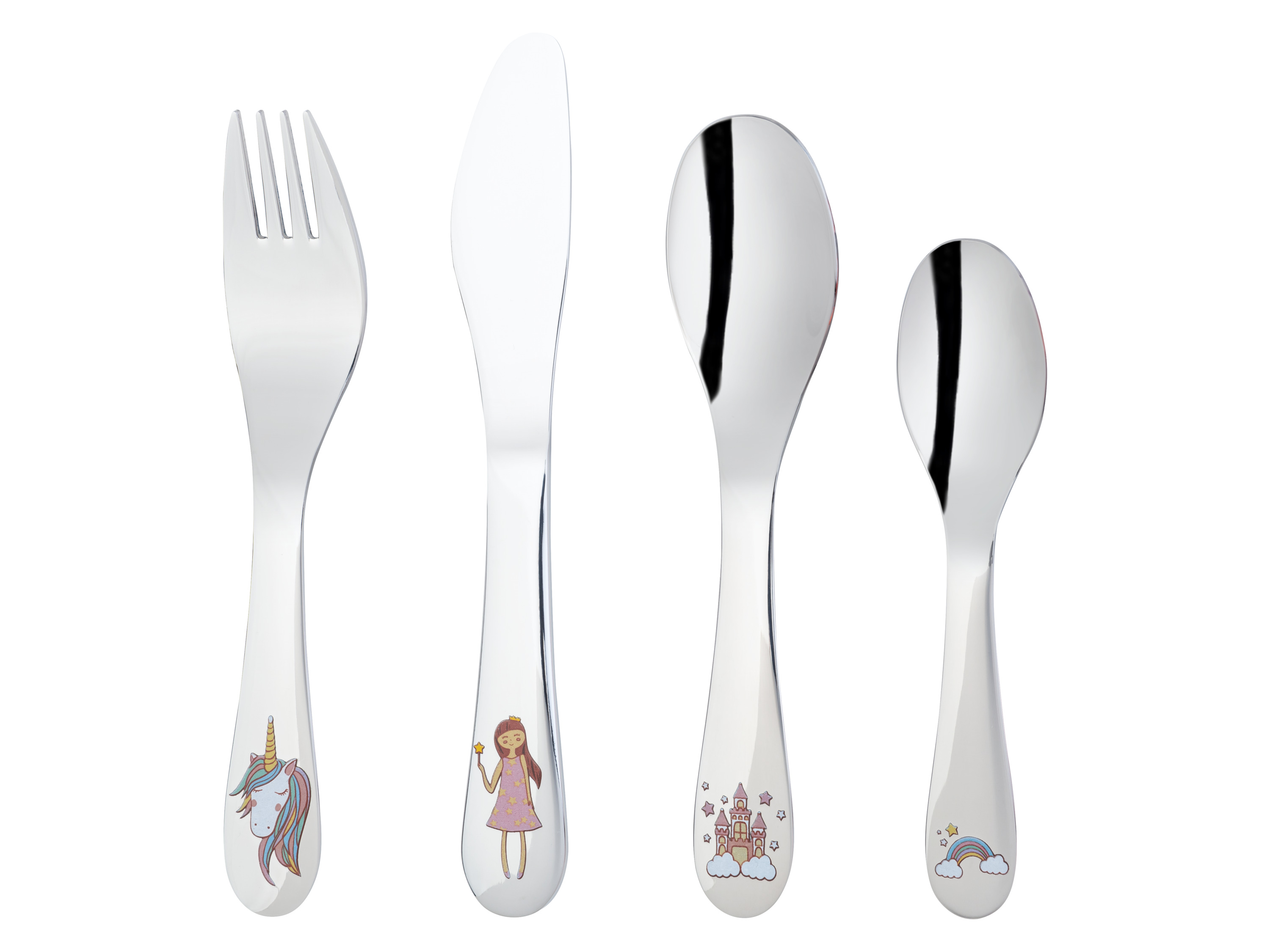 Livarno home Sztućce dla dzieci z postaciami z bajek, 4 sztuki Jednorożec