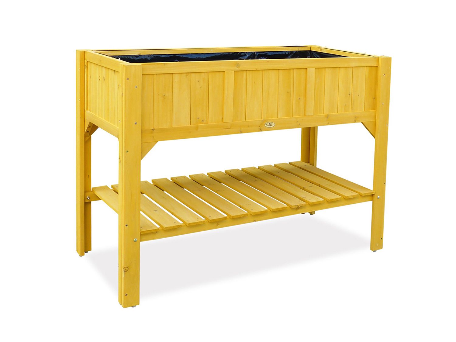 Habau Podwyższona grządka z półką, z folią do sadzenia, 117 x 90 x 59 cm, stabilna konstrukcja drewniana Naturalny